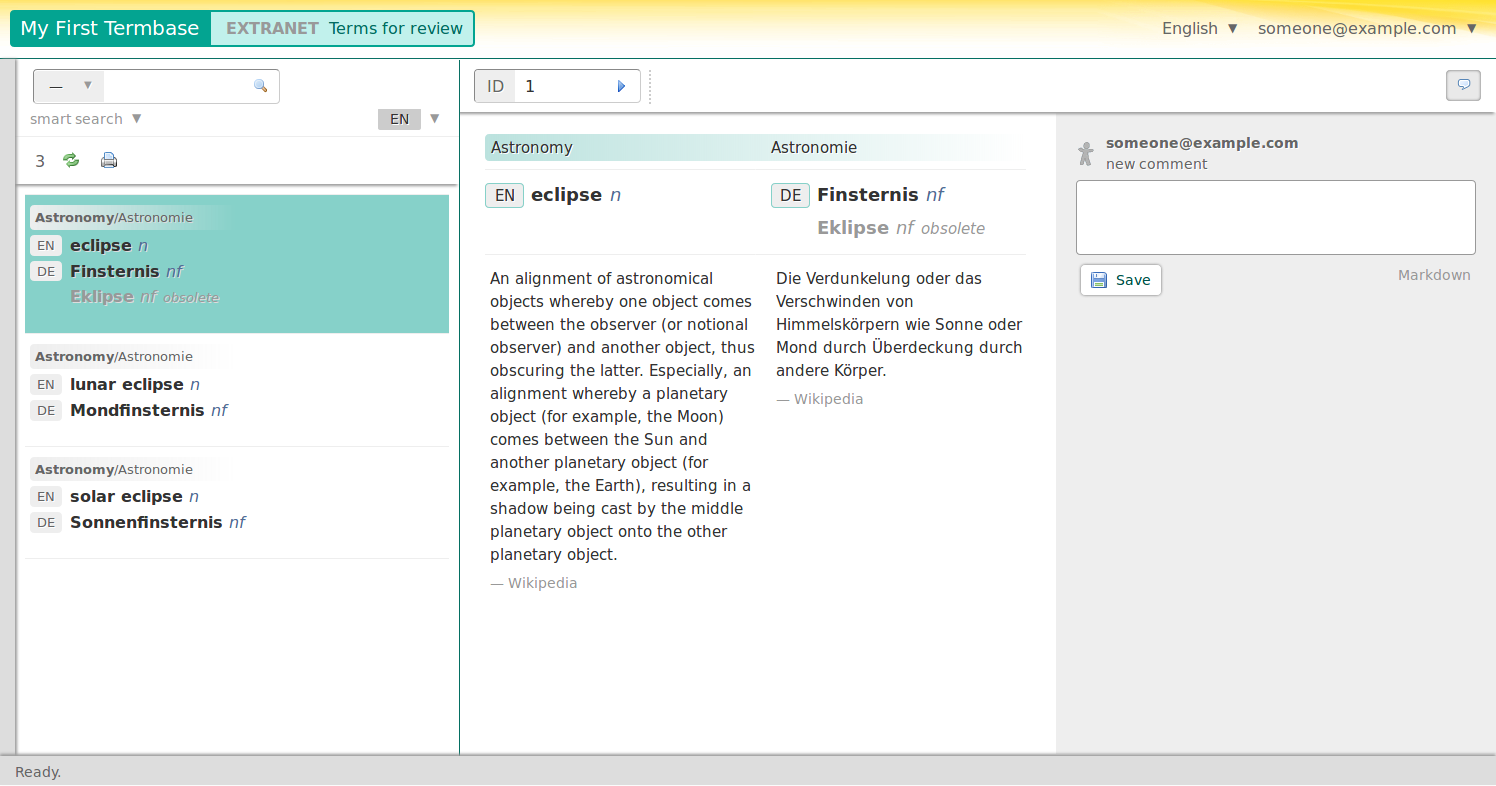 An extranet in Terminologue.